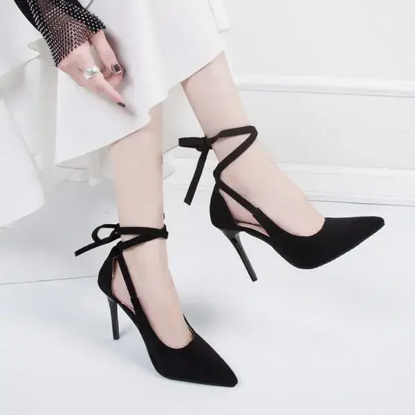 Shomnom Women Fashion Solid Color Plus Size Strap Pointed Toe Suede High Heel Sandals Pumps
